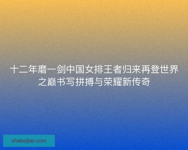 十二年磨一剑中国女排王者归来再登世界之巅书写拼搏与荣耀新传奇