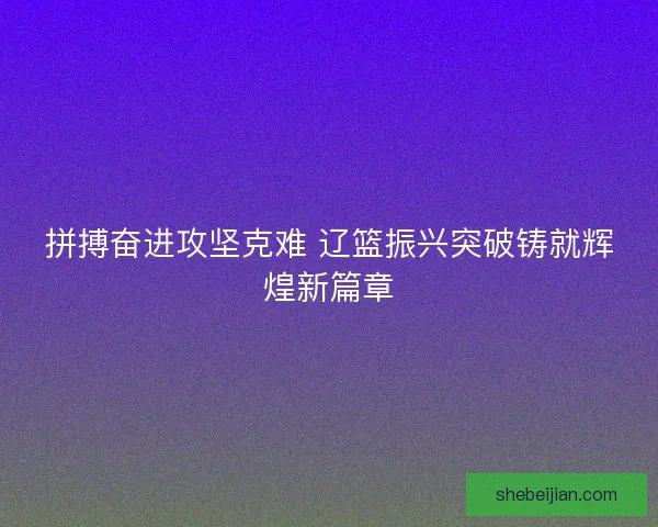 拼搏奋进攻坚克难 辽篮振兴突破铸就辉煌新篇章